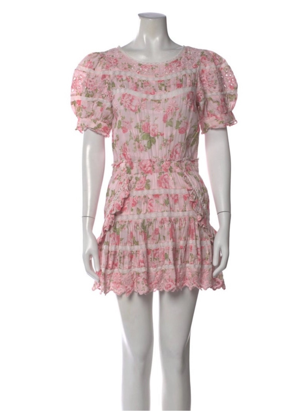 LoveShackFancy Pink Floral Eyelet Mini Dress - Picture 2 of 6
